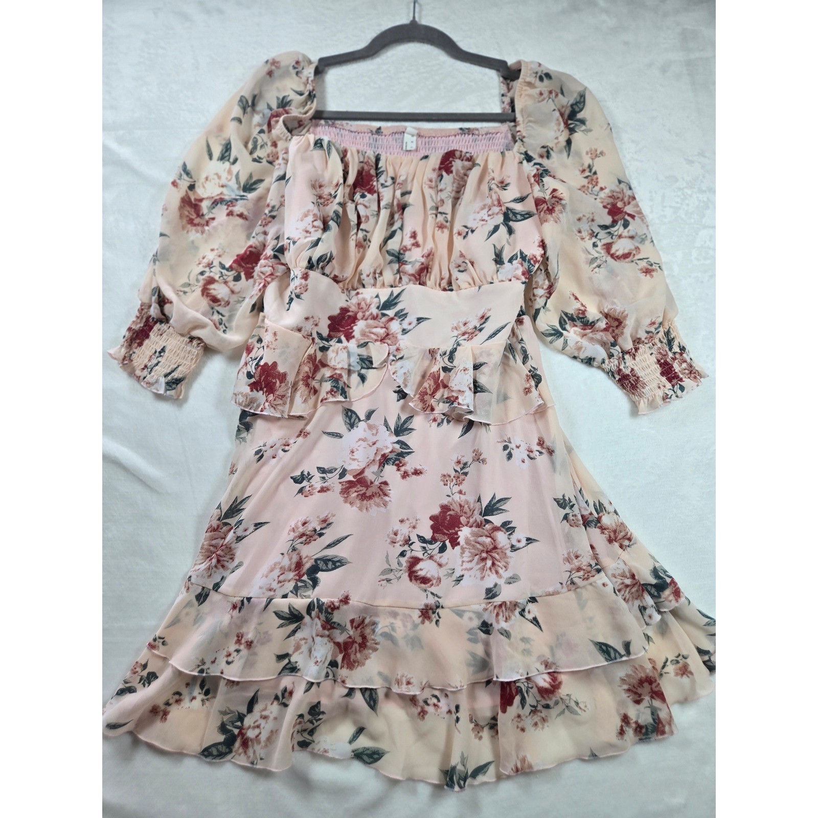 Ruffle Mini Dress Pink Smocked Cottagecore Fairycore Coquette Tiered Dress Large