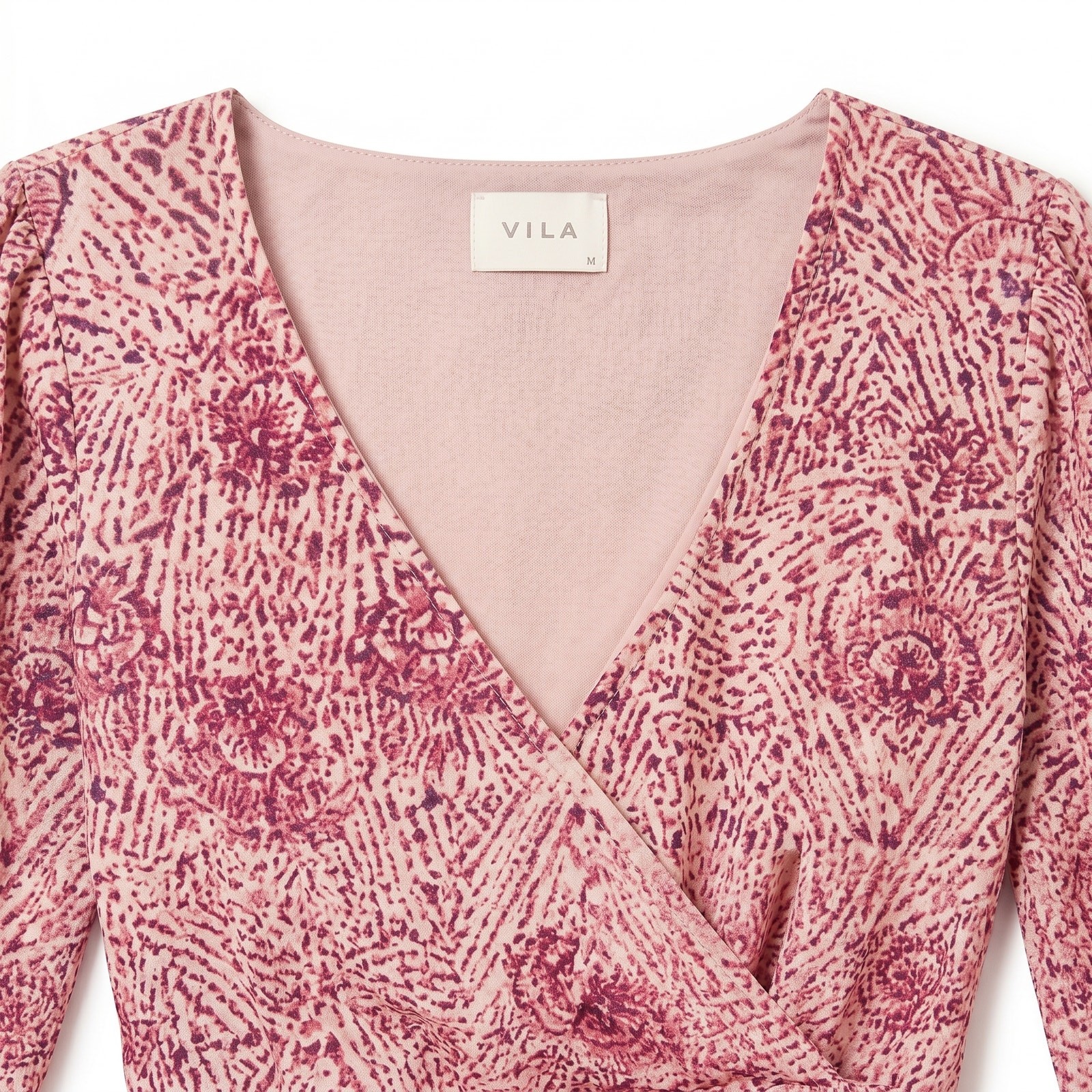 VILA Clothes Violika Pink Raspberry Medallion Print Wrap Midi Dress | EU 36