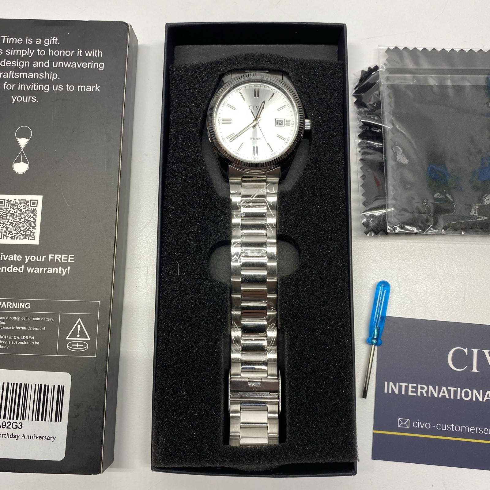 CIVO Men’s Analog Watch Silver Easy-to-Read Dial Date Dress Wrist Watch
