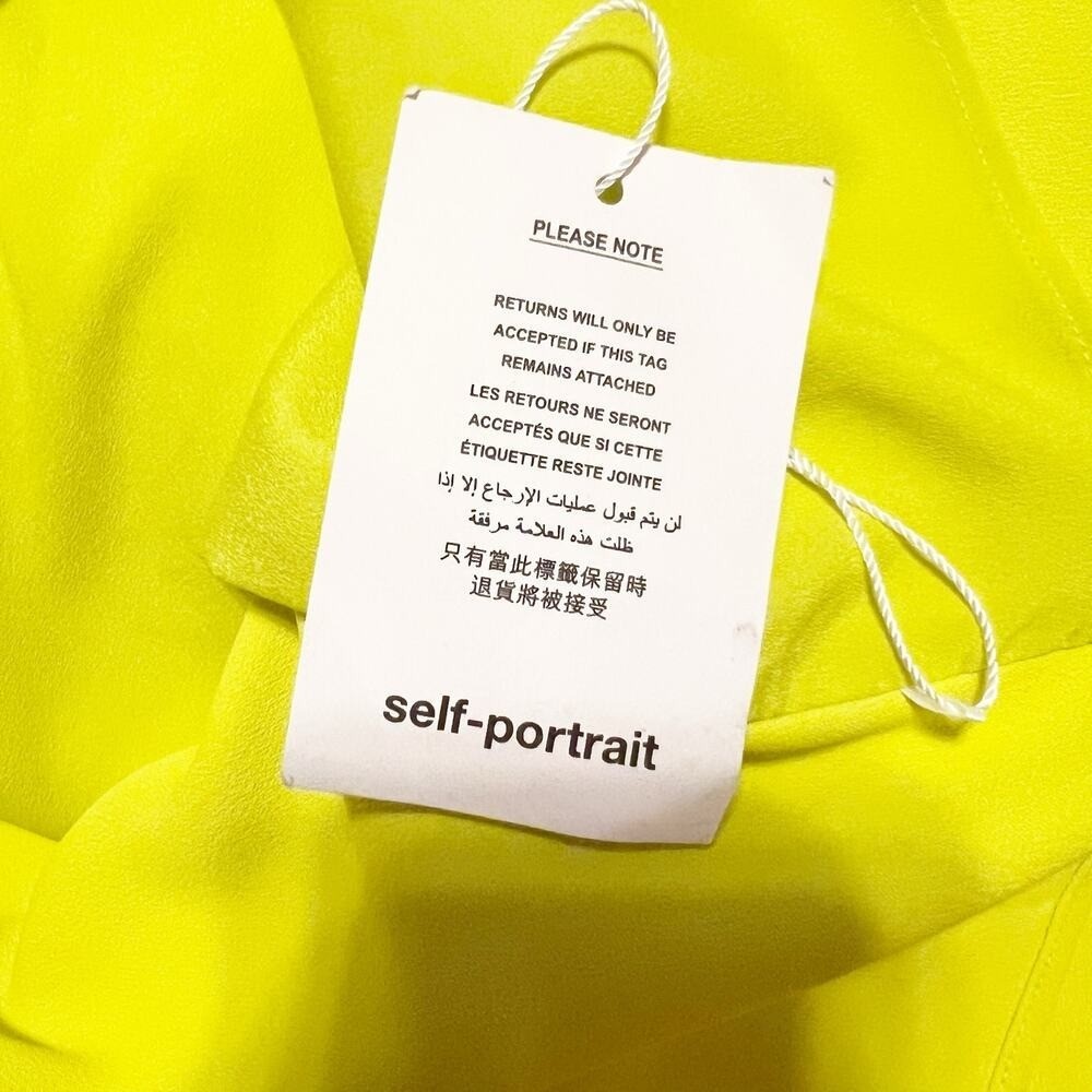 Self-Portrait Crepe Ruched Midi Dress Lime Green Puff Sleeve 6 NWT