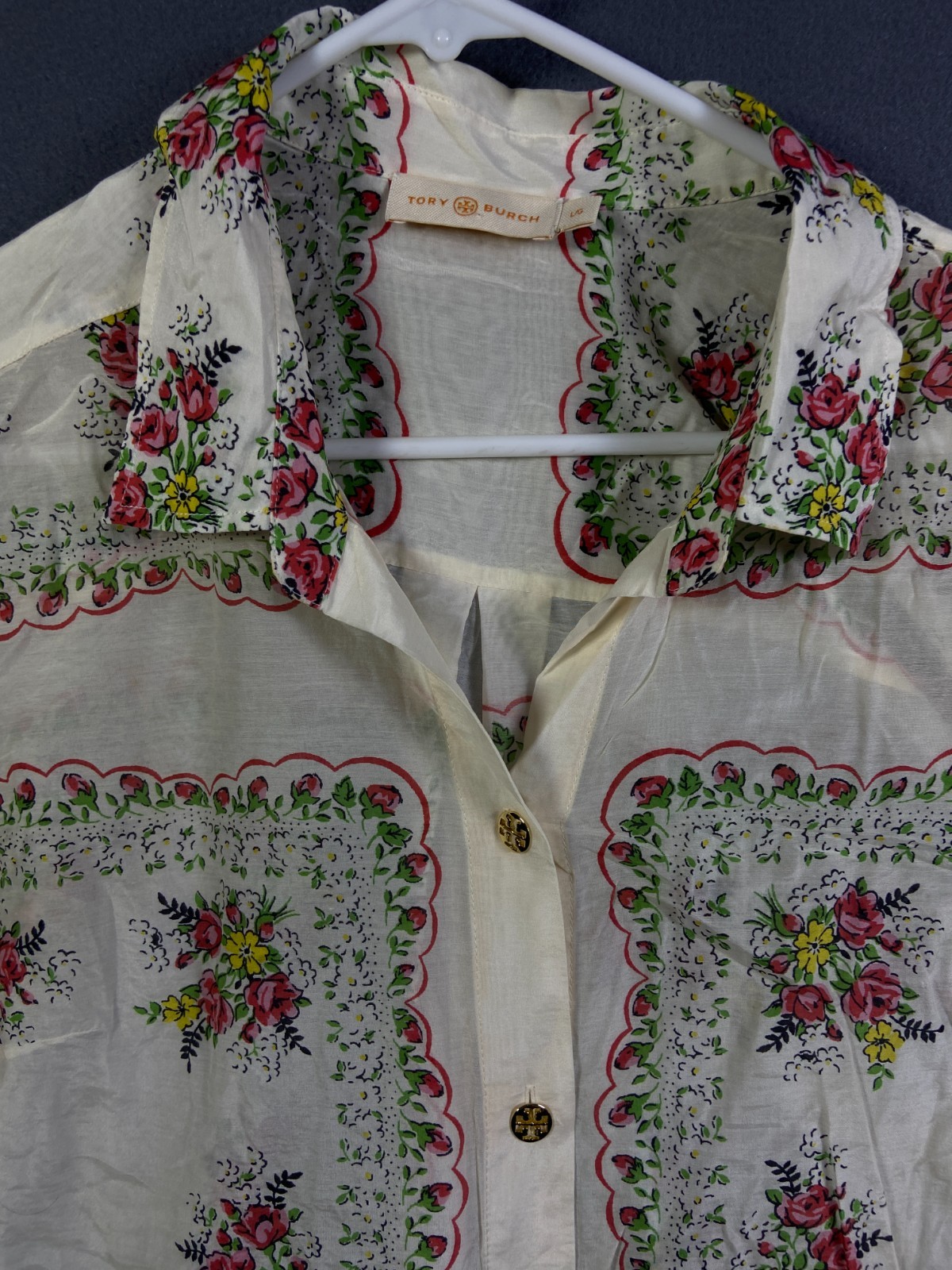 Summer Perfect TORY BURCH Cora Floral LS Silk Shirtdress Garden Veil Large Tunic