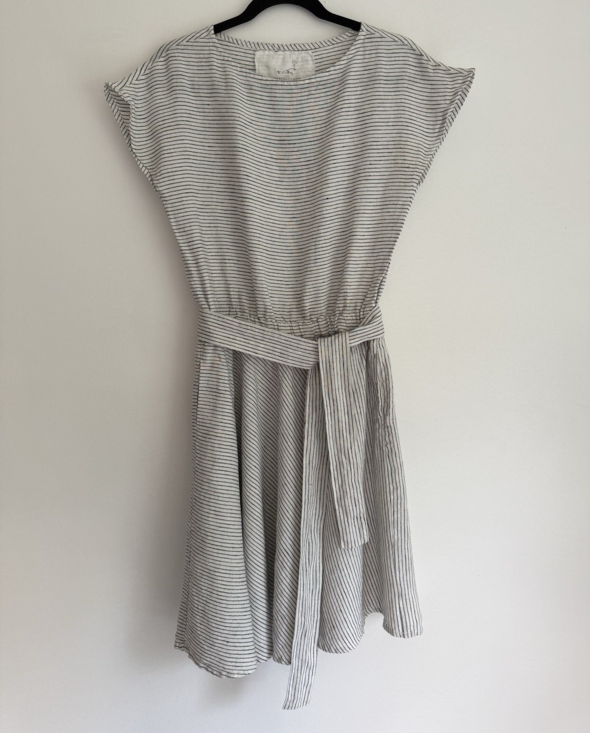 not PERFECT LINEN Women’s Striped Midi Dress Size S 100% Linen Made in Lithuania
