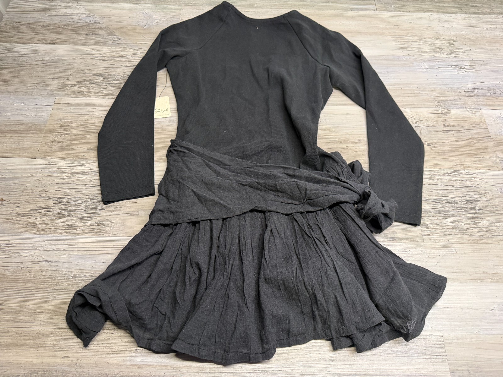 NWT Free People Free-Est Black Drop Waist Mini Dress Sash Tie Belt M