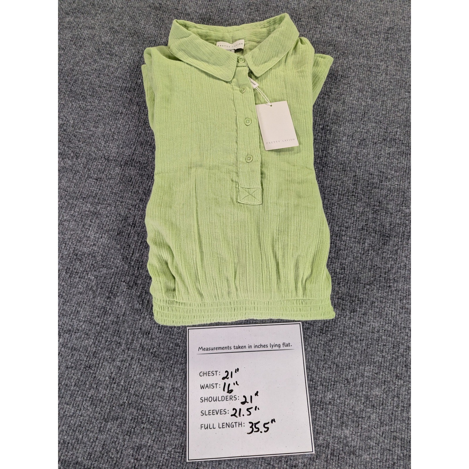 Pretty Lavish Lime Green Smocked Waist Cotton Mini Dress Long Sleeve Size US 12