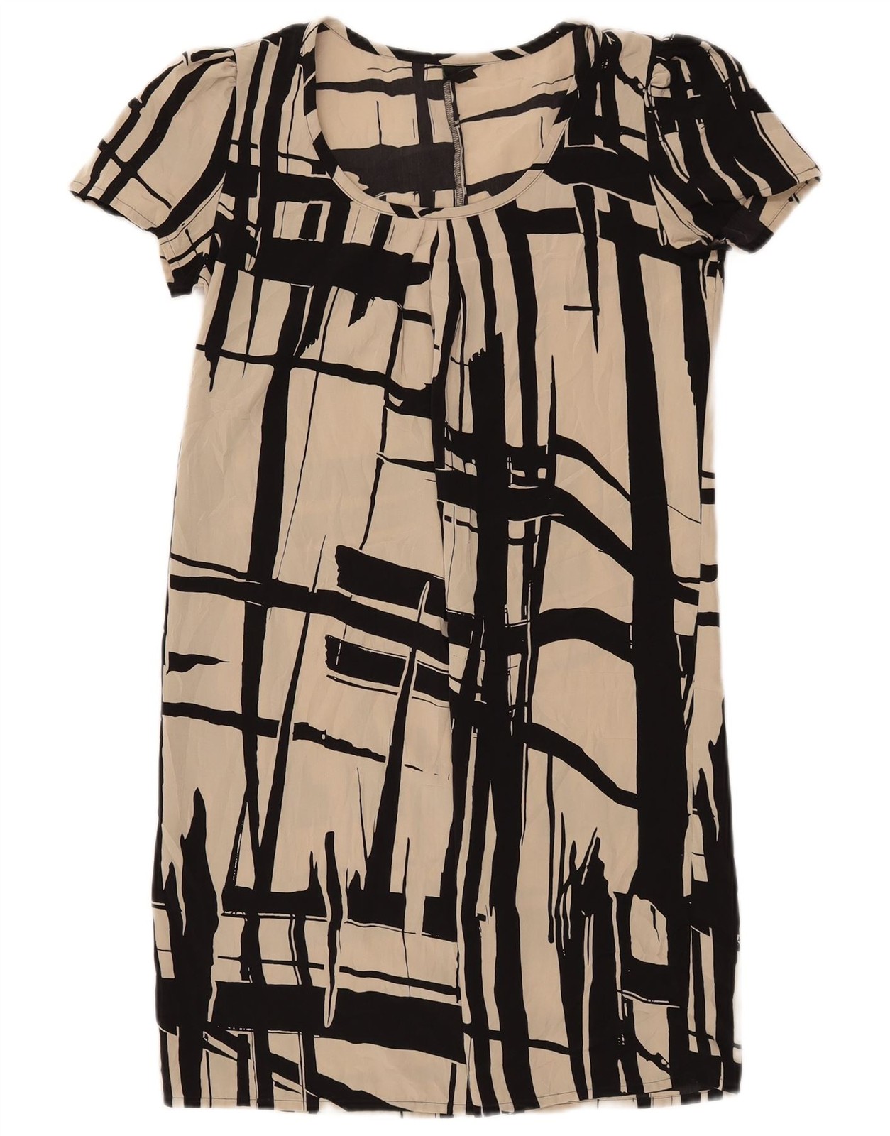 Benetton Womens Abstract Pattern Shift Dress UK 6 XS Off White Polyester AQ07