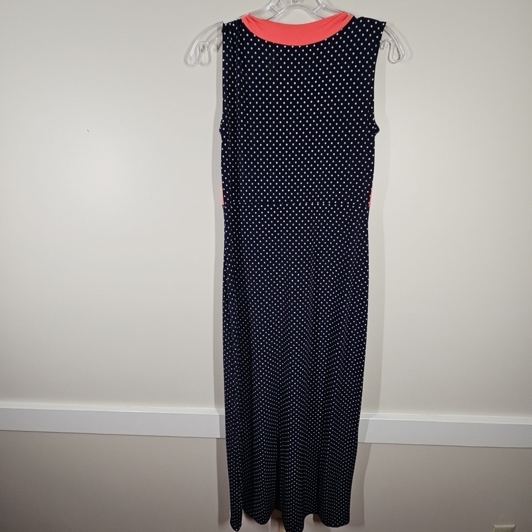 Enfocus Studio Size 8 Maxi Dress Sleeveless Navy Blue With White Polka Dots