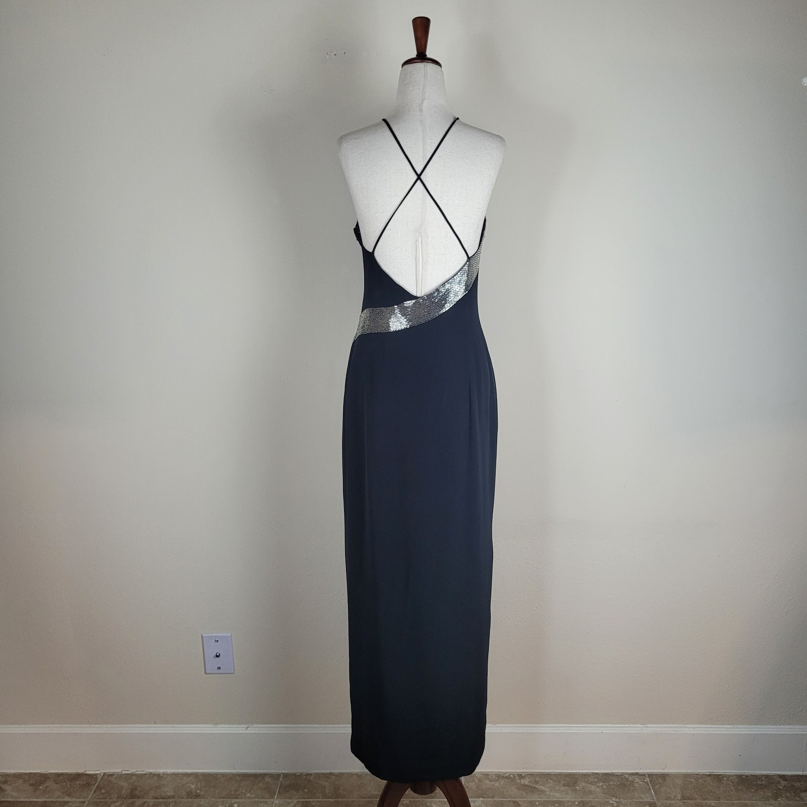 VTG Niteline Dress 6 Black Long Beaded Evening 90s Gown Column Sexy Red Carpet