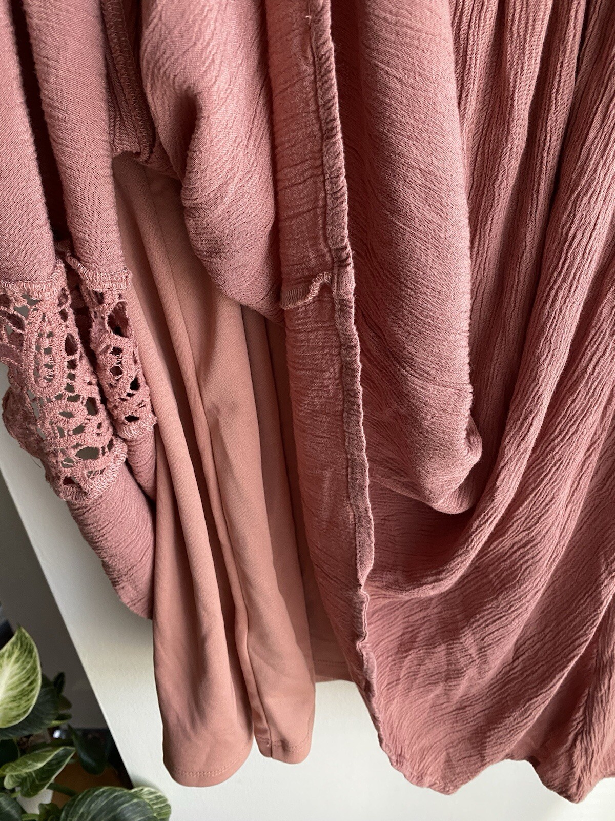 Maurice’s Dusty Rose Lace Mini 3/4 Ruffle Sleeve Dress Gauze Fit & Flare Boho