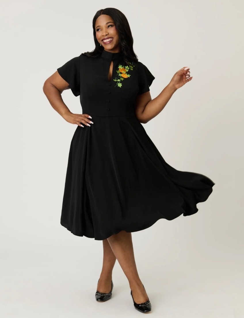 UNIQUE VINTAGE PLUS SIZE BLACK & PUMPKIN BALTIMORE SWING DRESS – NEW