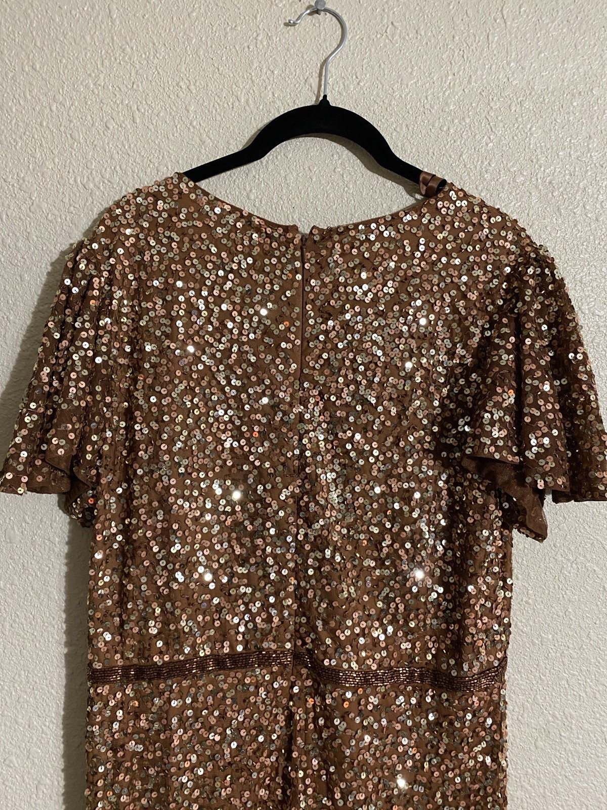 Mac Duggal Copper Sequined Wrap Over Butterfly Sleeve Gown 5540 Size 14 NWT