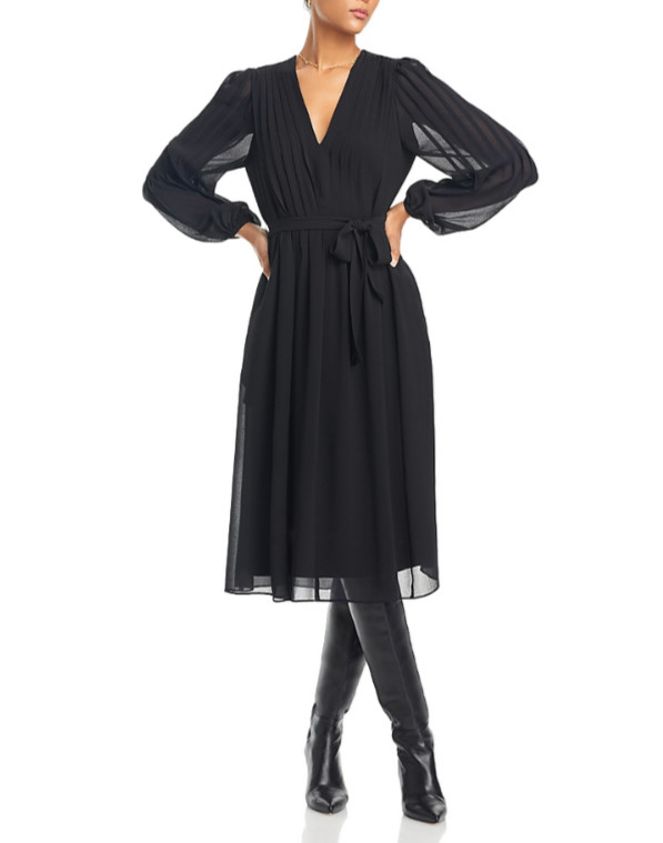 Kobi Halperin Tatum Pintucked V Neck Midi Dress MSRP $448