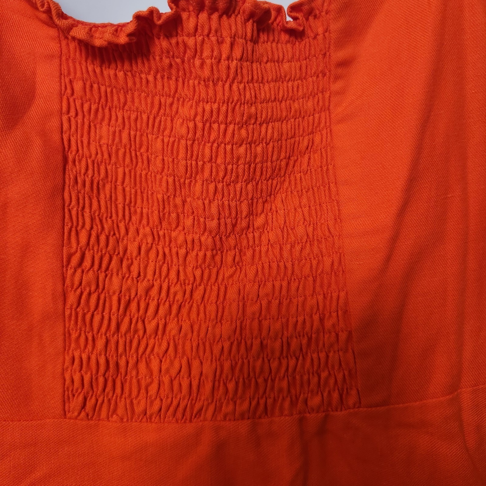 Reiss Shona Puff Sleeve Off-Shoulder Midi Dress Orange Linen Blend Sz 8 Smocked