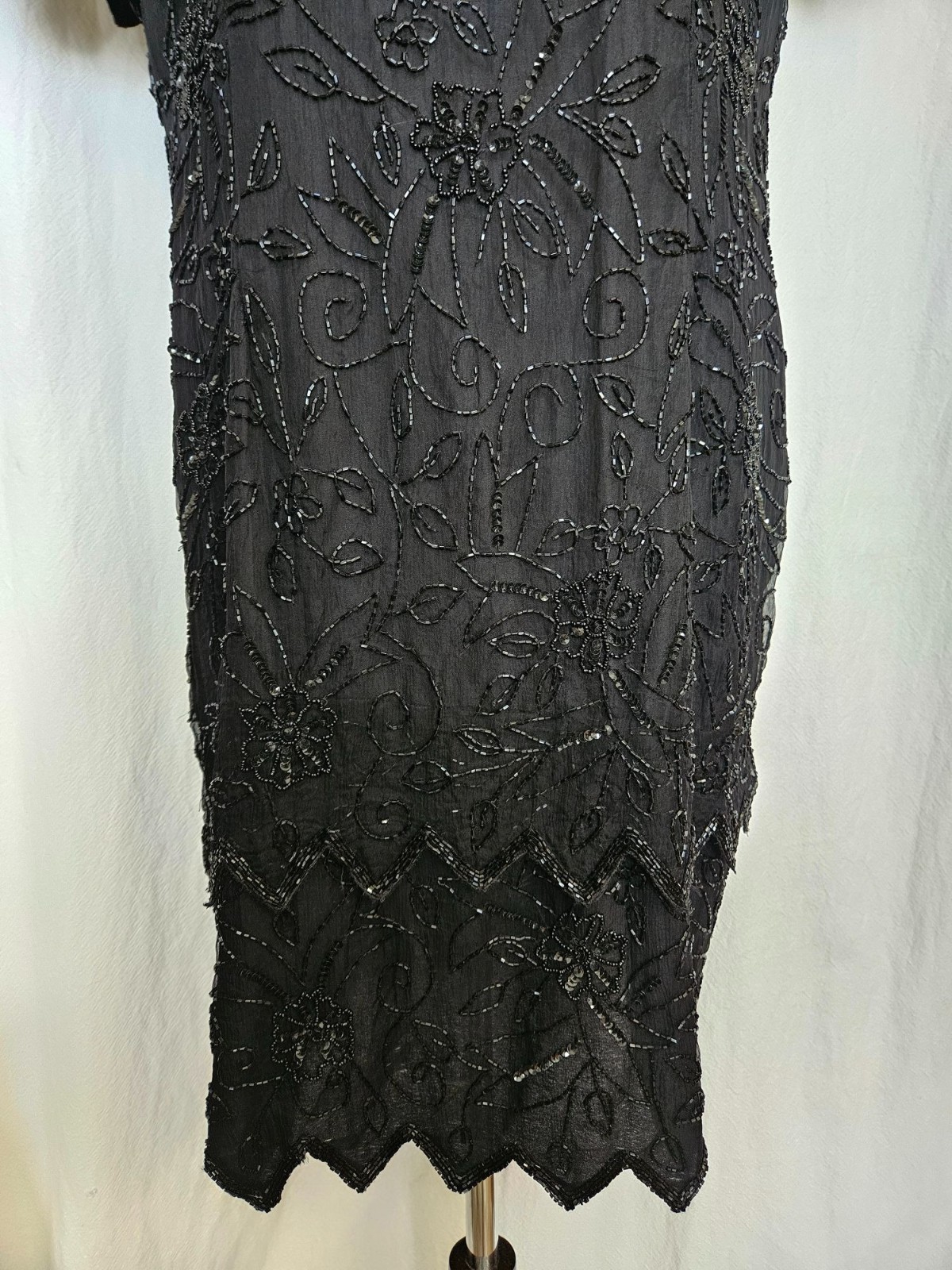 Stenay Black Silk Beaded Layered Art Deco Cocktail Party Dress Halloween Formal