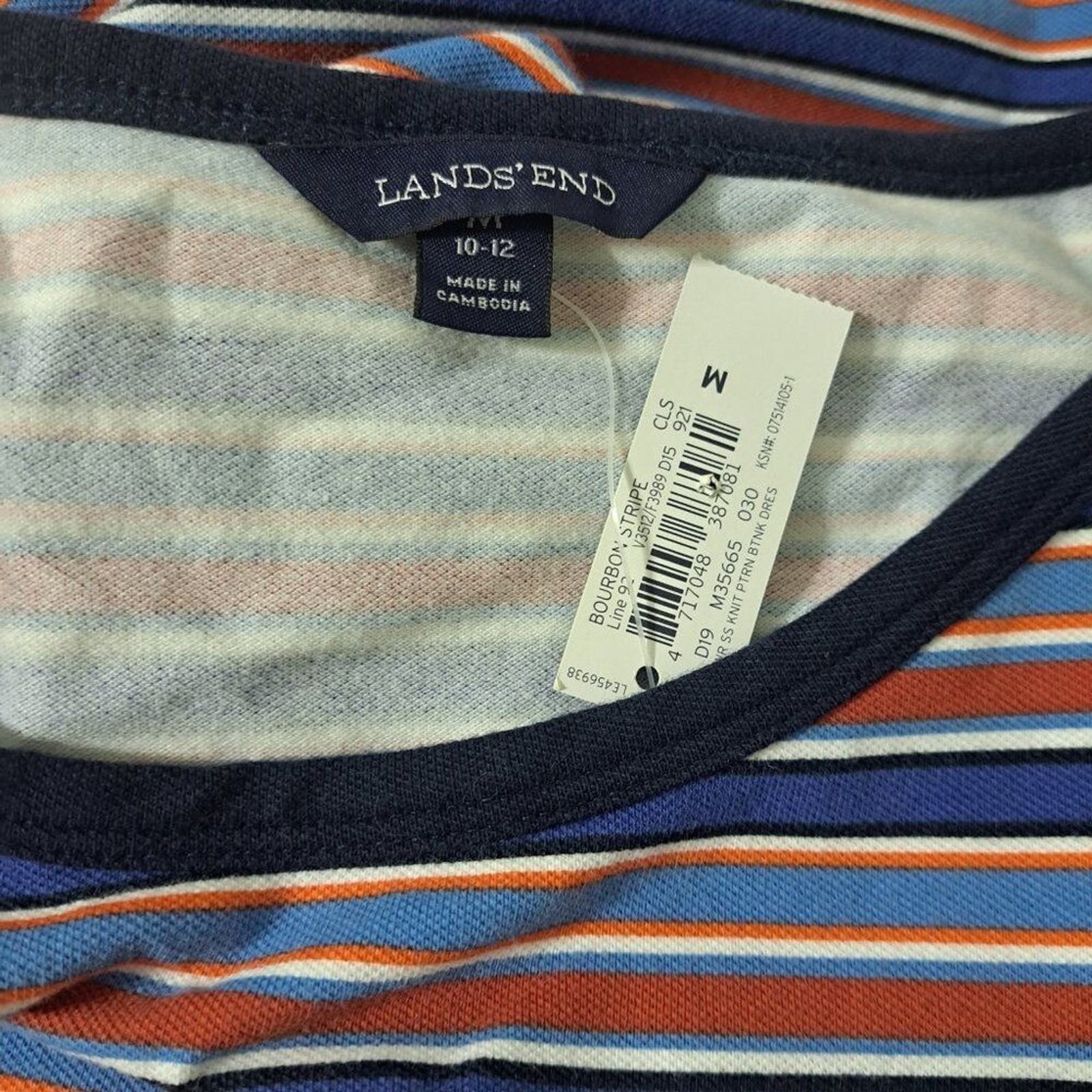 Lands’ End Women’s Nautical Striped Cap Sleeve Shirt Dress Blue Multi Vacation M