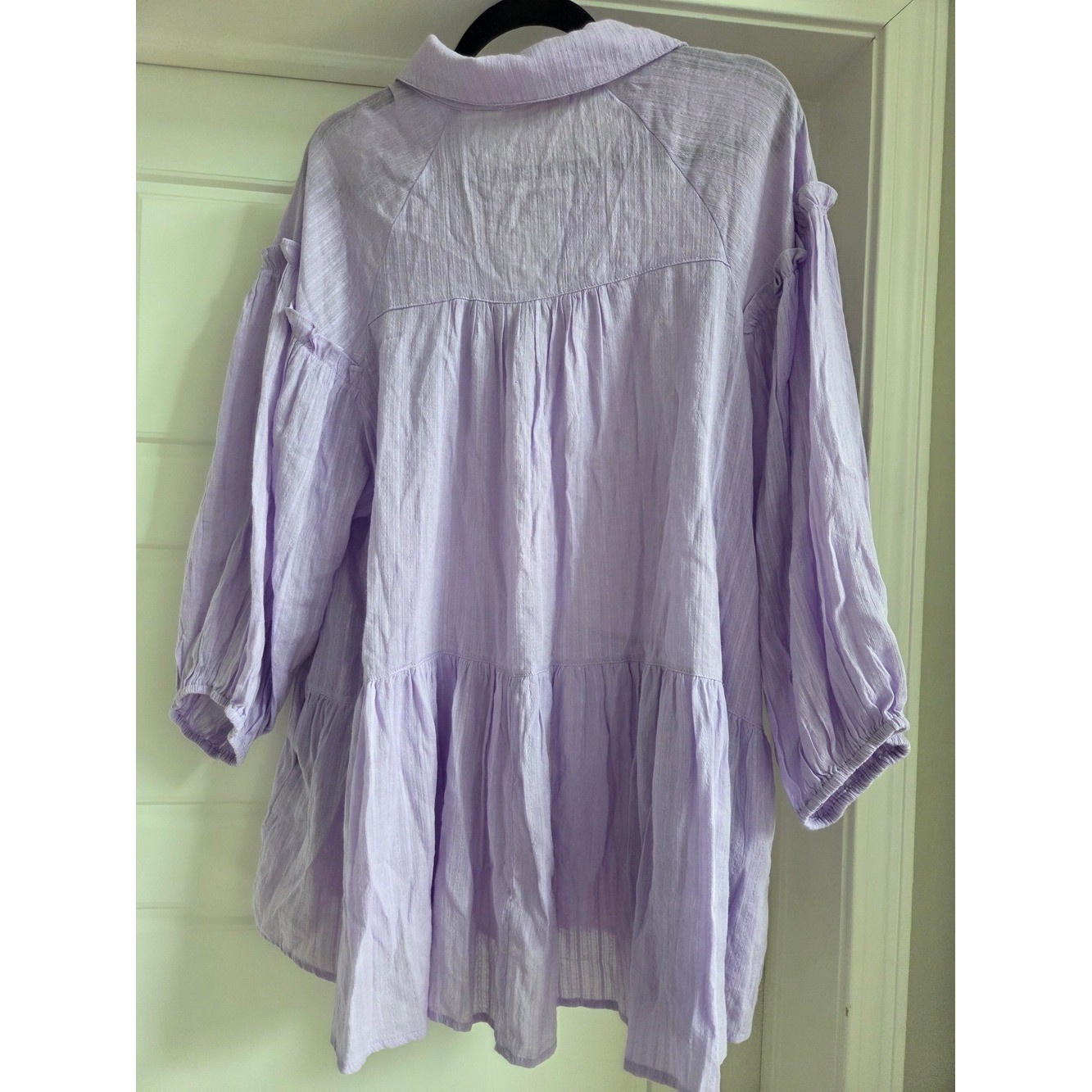 Easel Lavender Gauze Peasant Bohemian Mini Dress / Tunic Top with Tie Neck