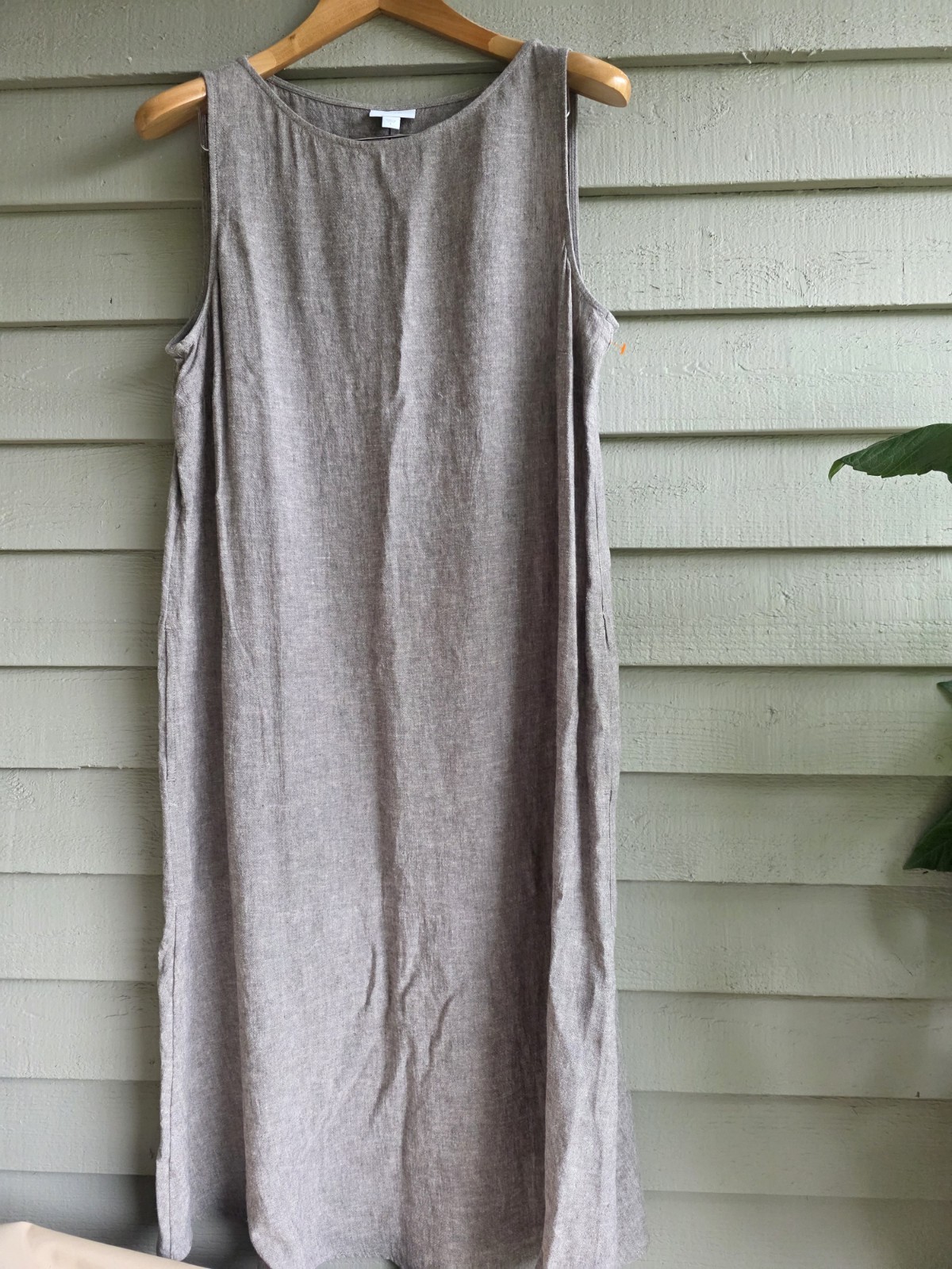 J. Jill Pure Jill Linen Gray Sleeveless Dress L Minimalist Lagenlook Shift Midi