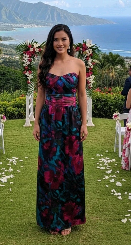 Sheila Yen Dusk Formal Maxi Dress 100% Silk Strapless Magenta Pink Multicolor