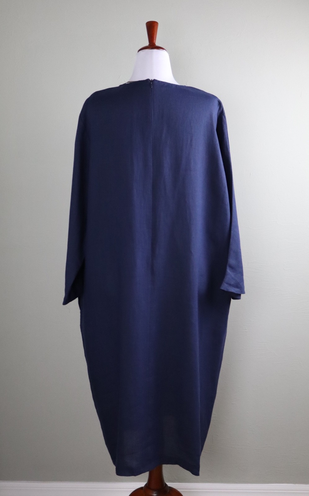 MARINA RINALDI $695 Solid Navy Linen V-Neck Tunic Dress Size 31 US 22