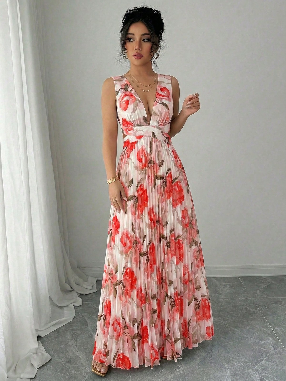 Elenzya Floral Sleeveless A Line Maxi Dress