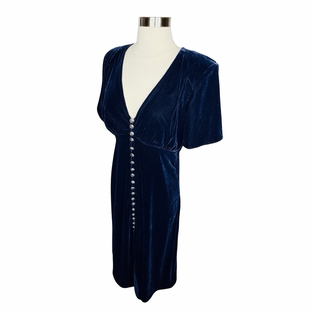 The Kooples Velvet Button-Front Midi Dress Size 2 (US Medium, EU 38) Navy Blue