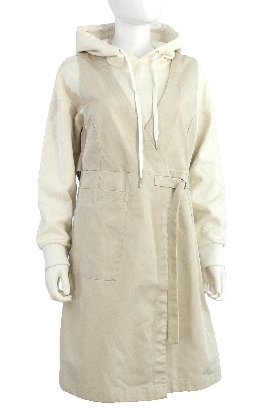 Initial LAyered Trench Coat Hoodie Dress Beige Japanese Street Style Designer M
