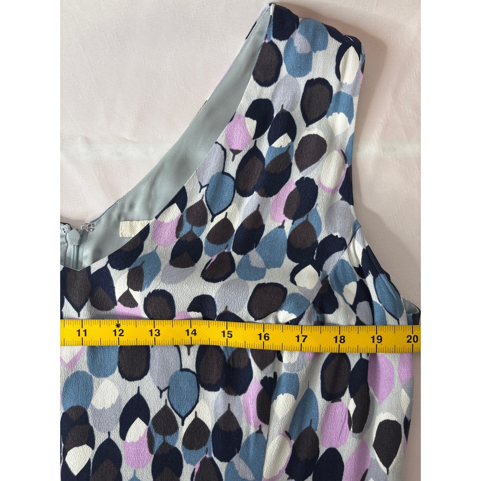 Boden Blue Purple Abstract Leaf Shift Dress 14R Scandi Career-Chic Lightweight