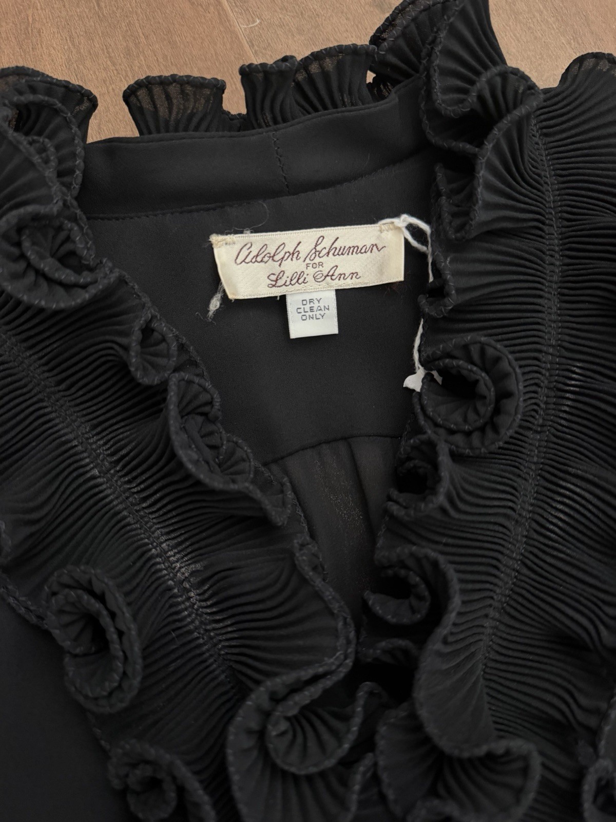 EUC Vintage Adolph Schuman For Lilli Ann Black Ruffle DRESS Sheer Top Women’s L