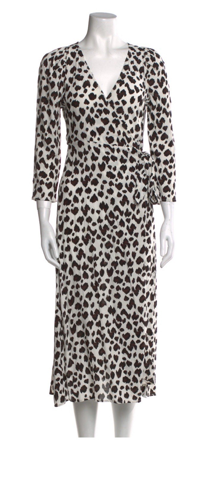 Cleobella XS Women’s Midi Length Wrap Leopard Dress Quarter Sleeve Tie Waist