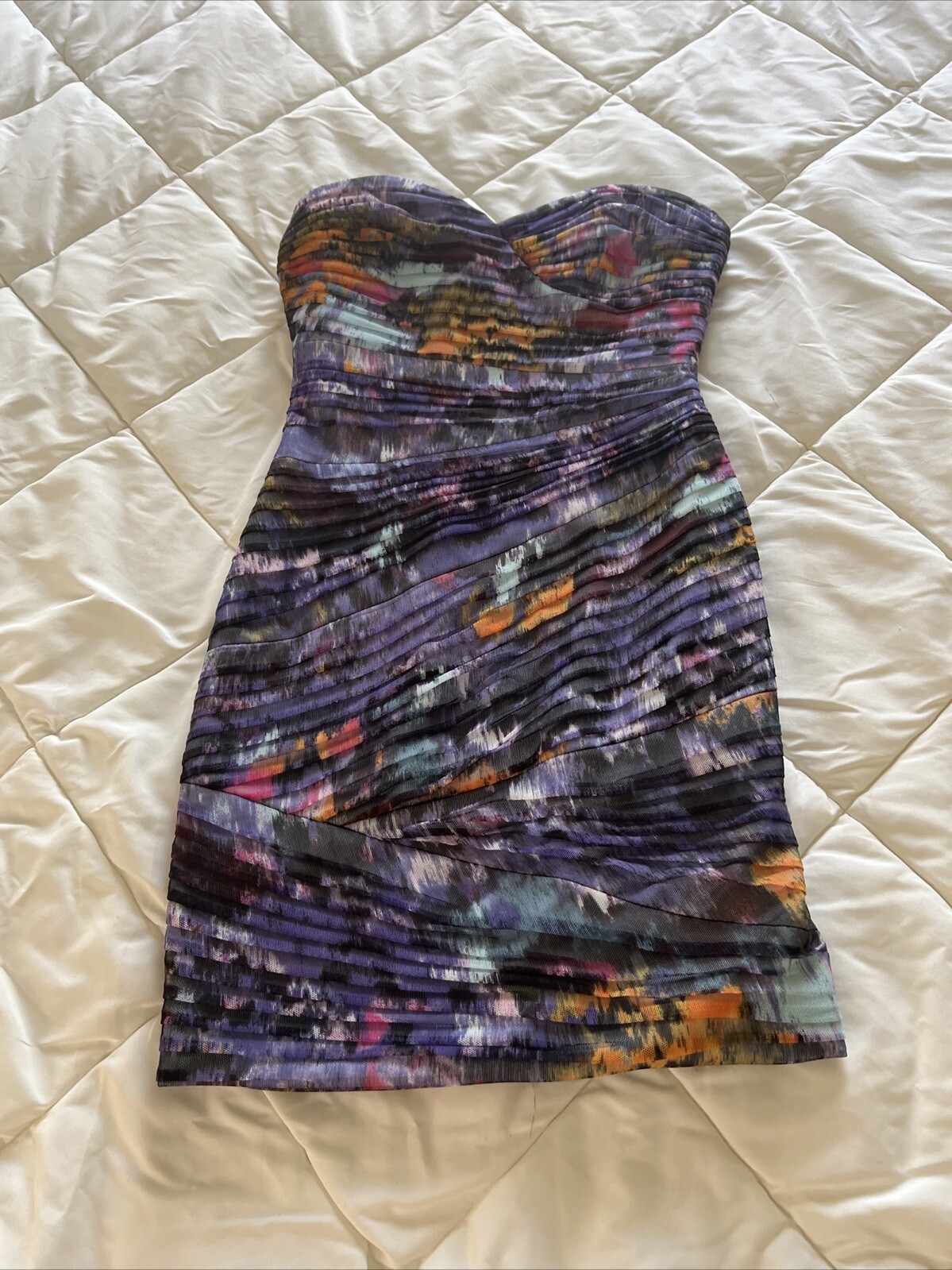 BCBG MAXAZRIA Kameron Strapless Pleated Cocktail Mini Dress In Purple Blue Siz 0