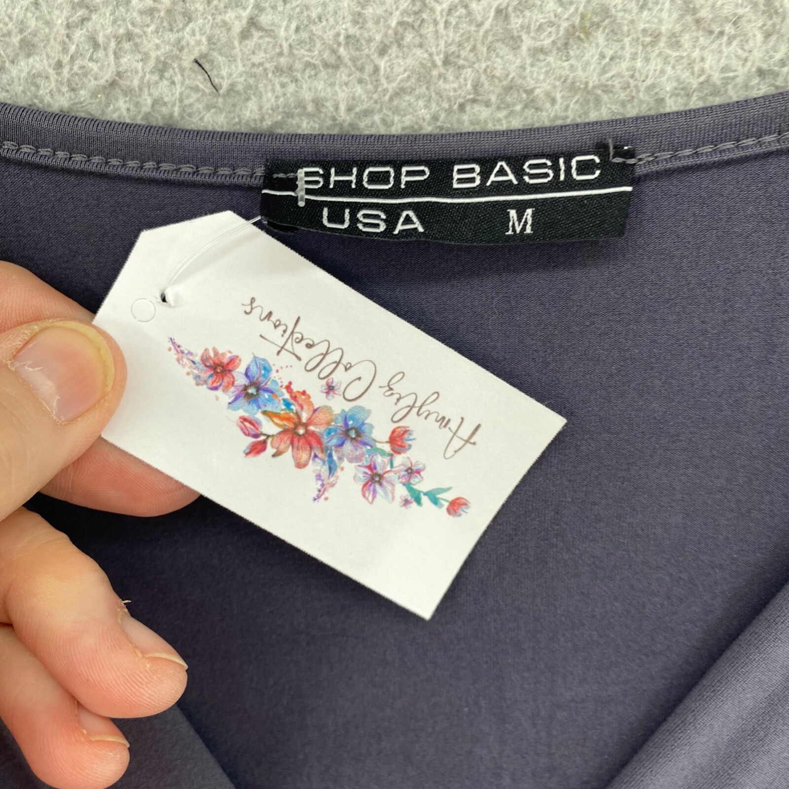 Shop Basic USA Dress Women Medium Gray Blouson Empire Surplice Short Sleeve NWT