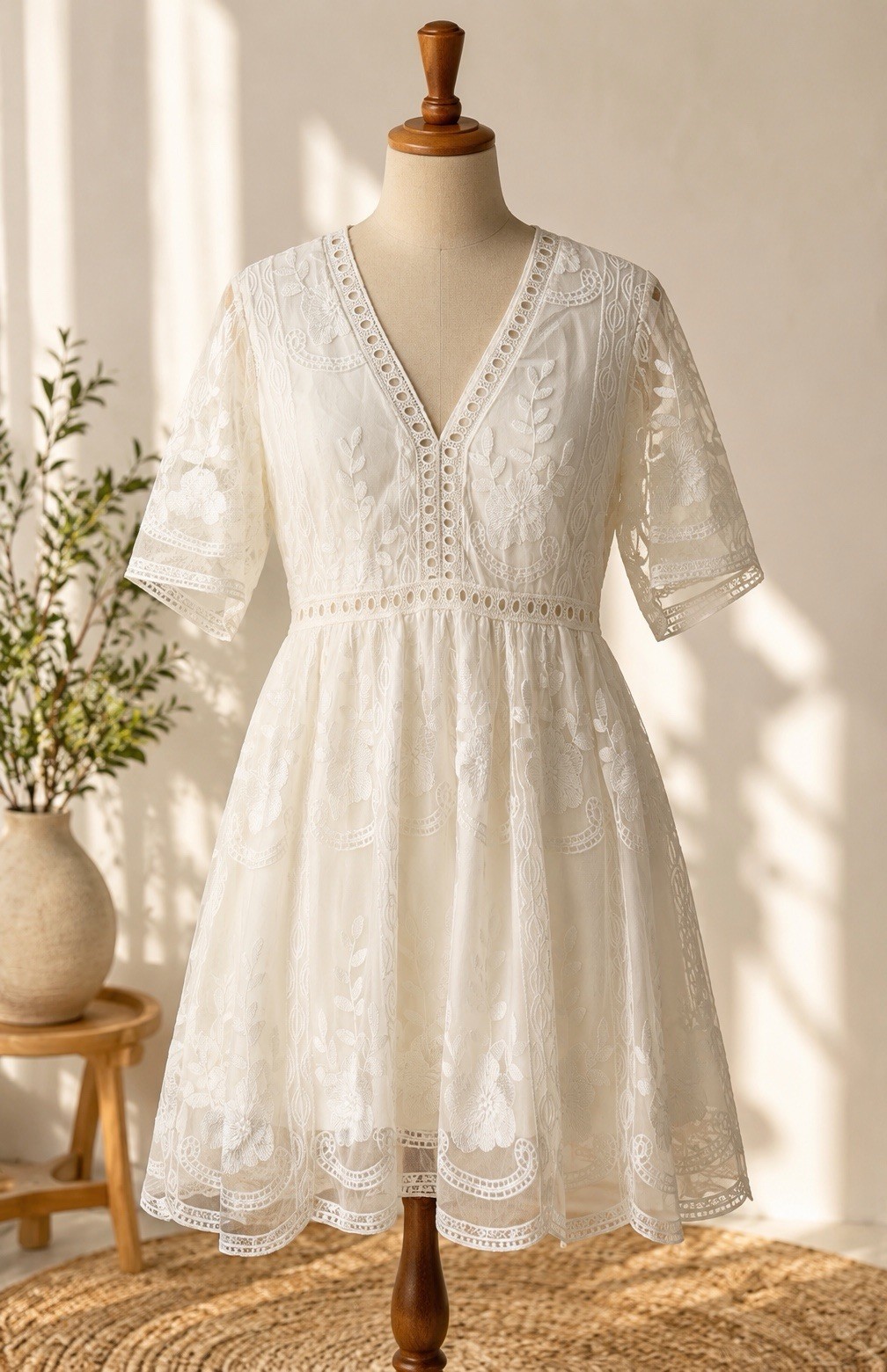 The Vintage Shop Romper Size L White Floral Embroidered Lace Trim Boho