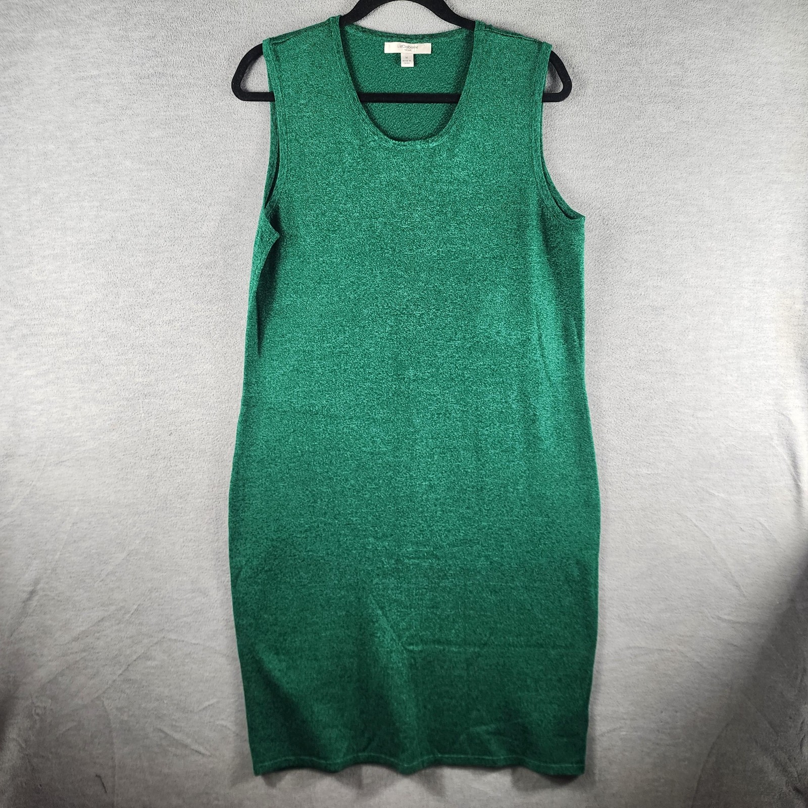 Liz Claiborne Women Sweater Dress Medium Green Sleeveless Knit Shift Scoop Neck