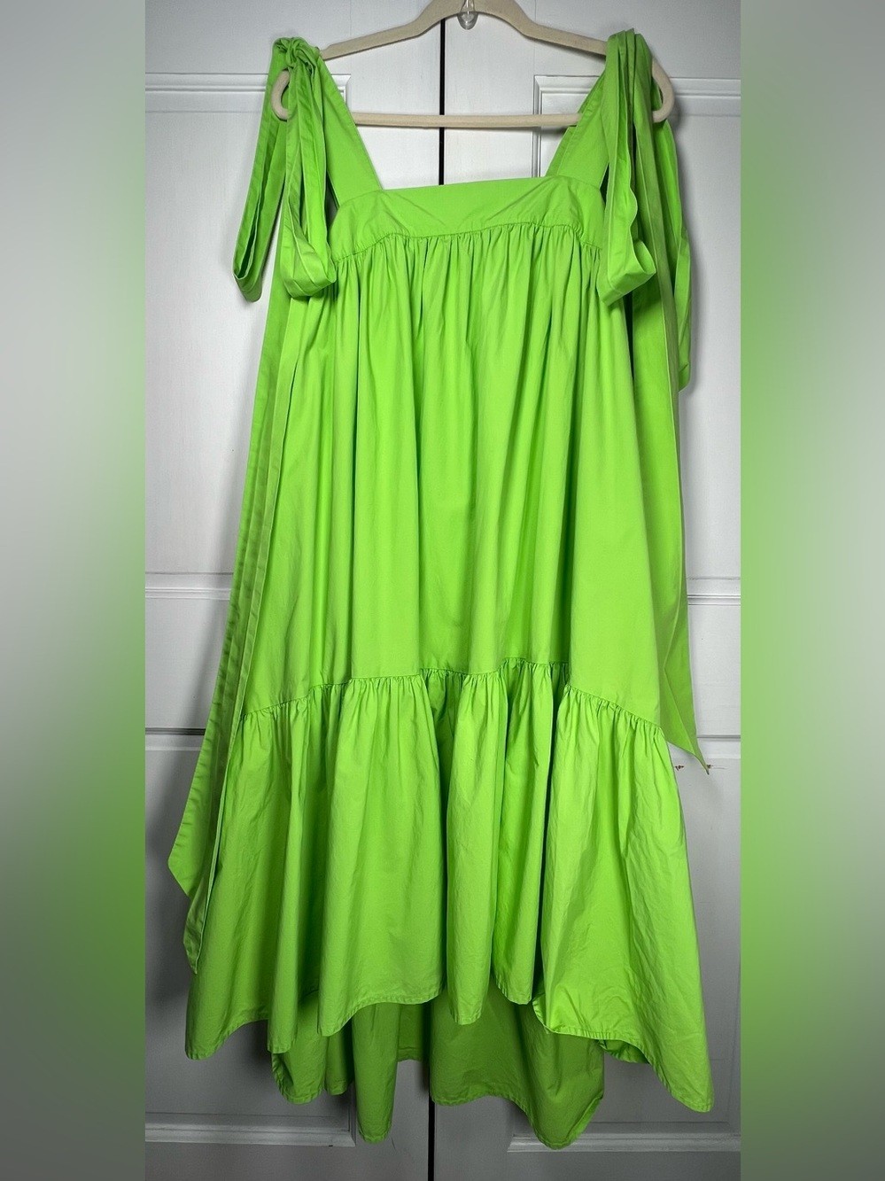 Christopher John Rogers Tie Strap High-Low Babydoll Dress Vibrant Green M