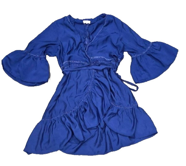Laraethnics wrap flutter midi dress flare babydoll preppy Royal Blue S/M A006176