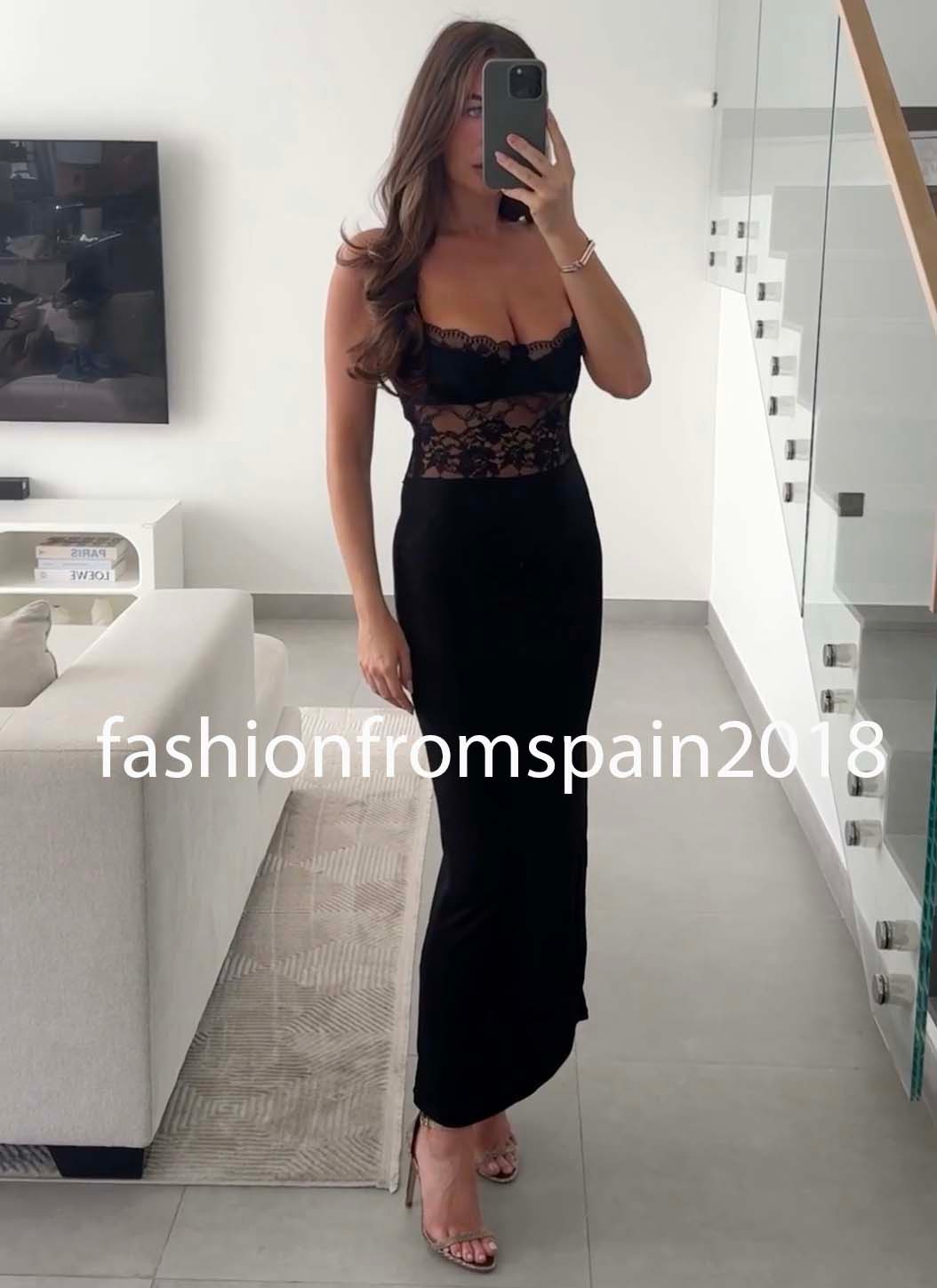 ZARA NEW WOMAN STRAPPY LONG COMBINATION LACE DRESS BLACK S,M,L 1067/004/800