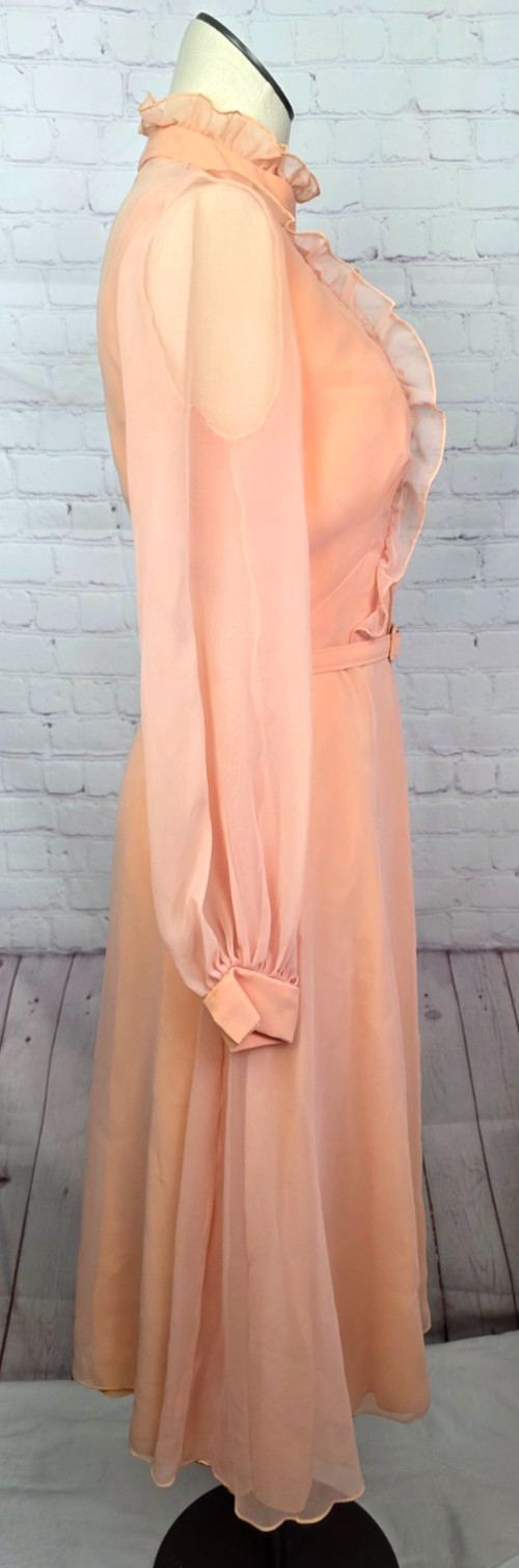 Vintage 60’s 70’s Kati by Laura Phillips Dress Chiffon Belt Wedding MOB Size 14