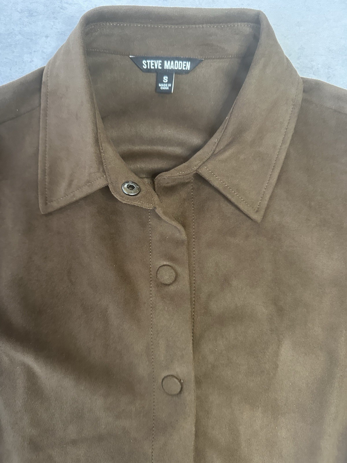 Steve Madden Brown Faux Suede Belted Mini Shirt Dress Button Front Size S