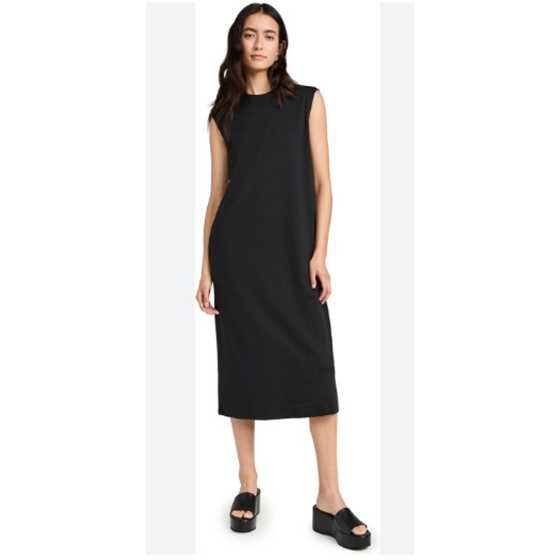 Theory Black Midi Sleeveless Pima Cotton Modal blend Shirt Dress Sz S