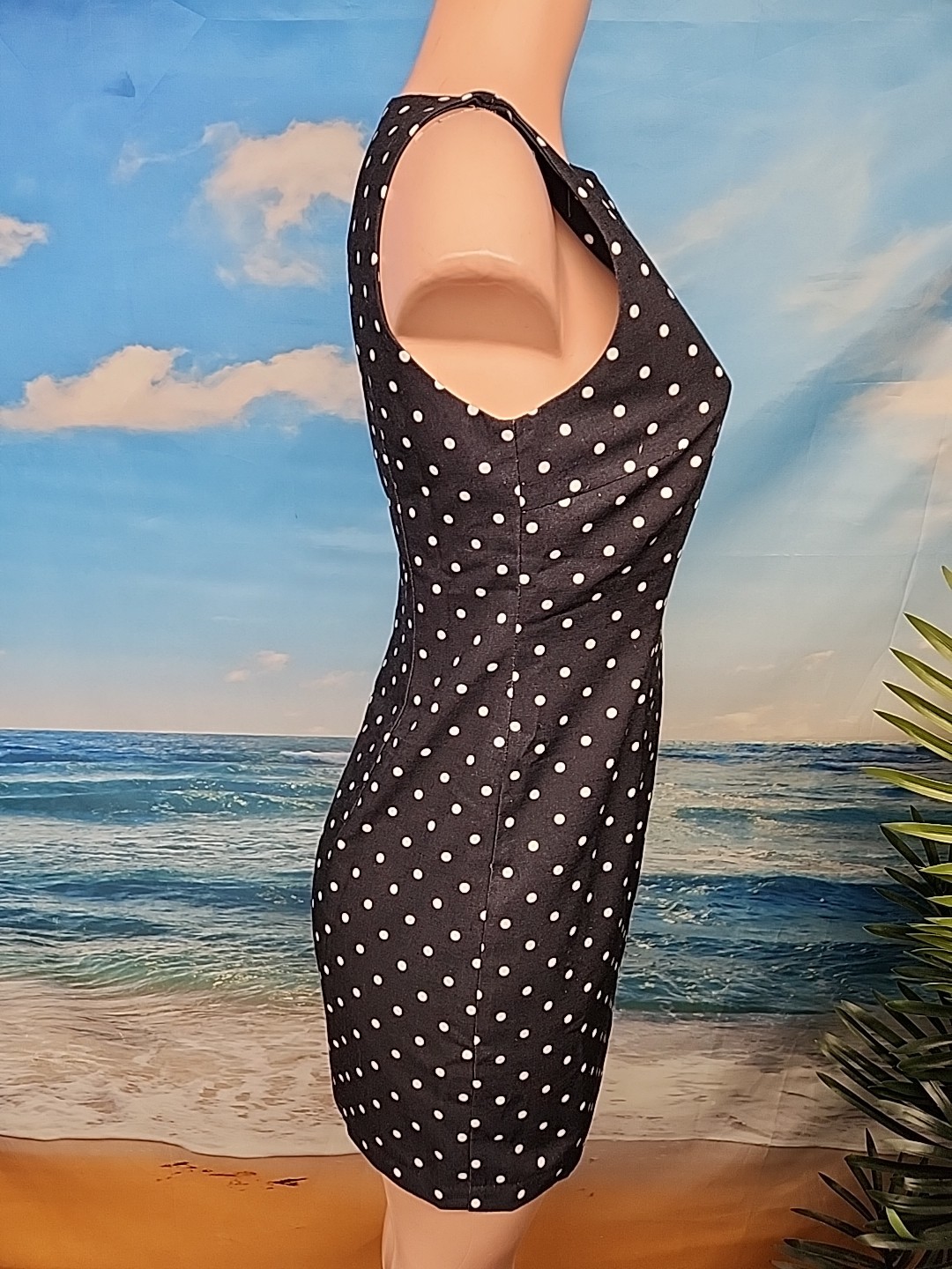 Nwt Commense Blue White Polkadot Dress Sleeveless Size Medium