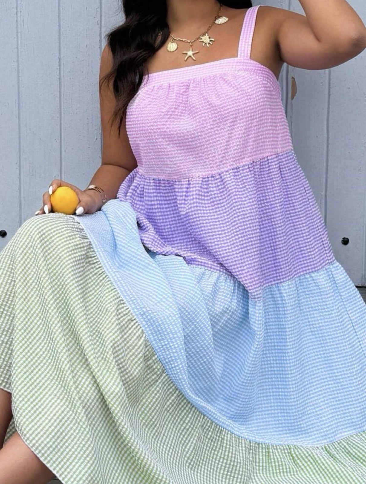 Women Striped Patchwork Ruffled Hem Casual Slip Dress Sleeveless Summer Beach XL