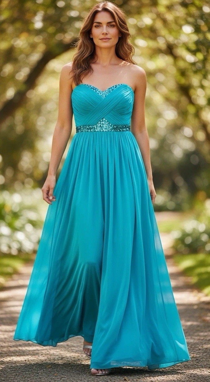 DECODE 1.8 Turquoise Sequins Sweetheart Strapless Formal Gown Sz 8