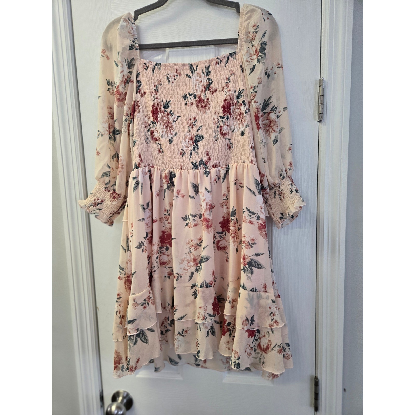 Ruffle Mini Dress Pink Smocked Cottagecore Fairycore Coquette Tiered Dress Large