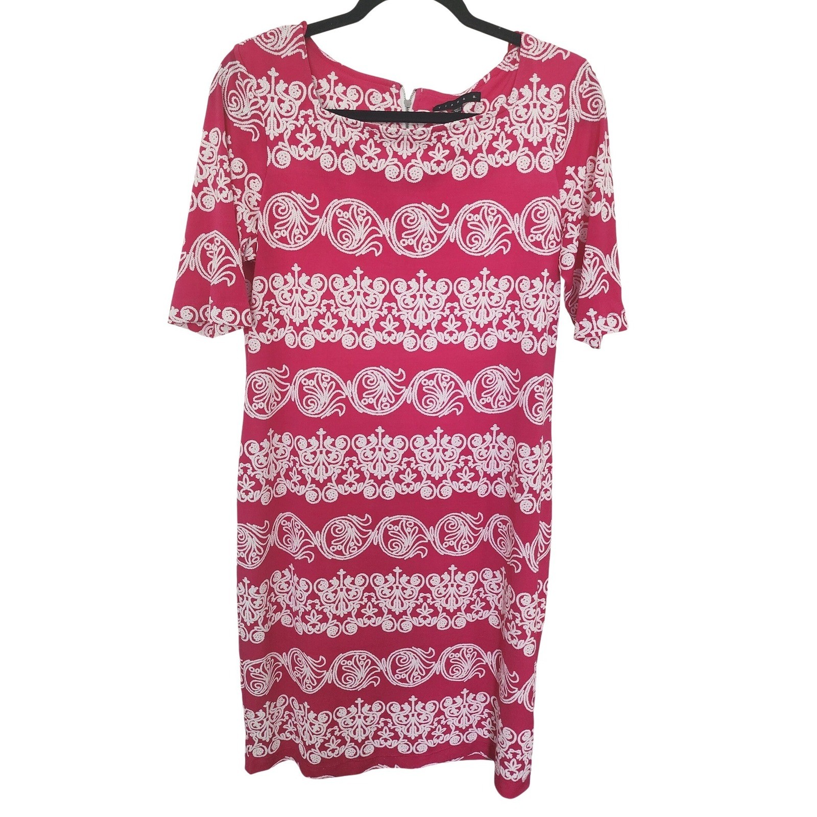 Tiana B Pink White Soutache Embroidered Shift Dress Short Wedding guest Chic S