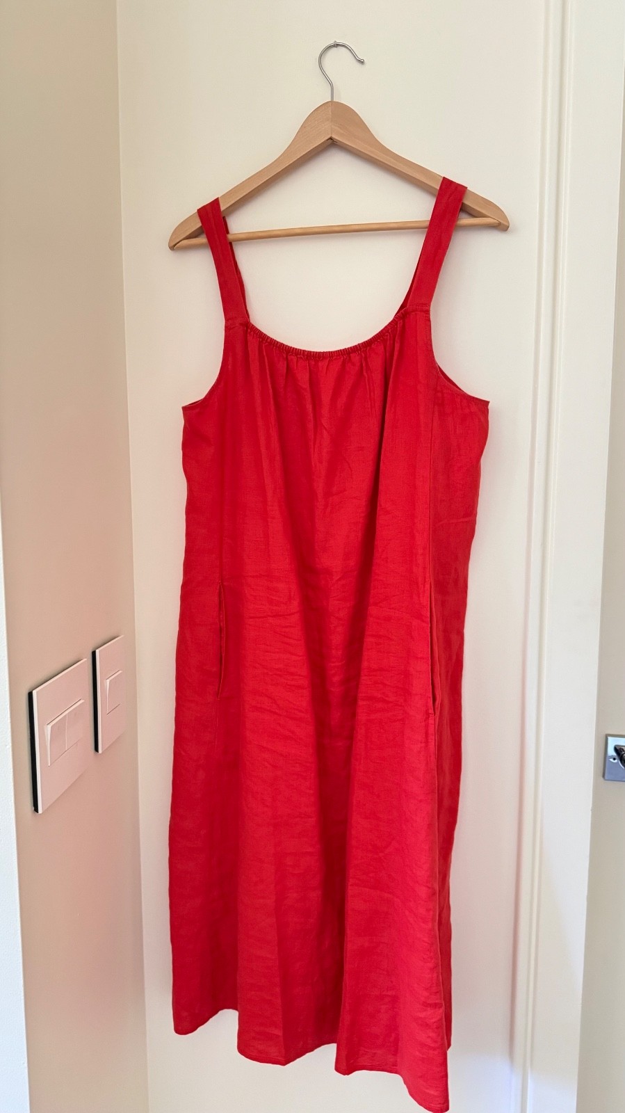 Eileen Fisher Organic Linen Cami Dress sz M Flame Sundress, Pre-owned