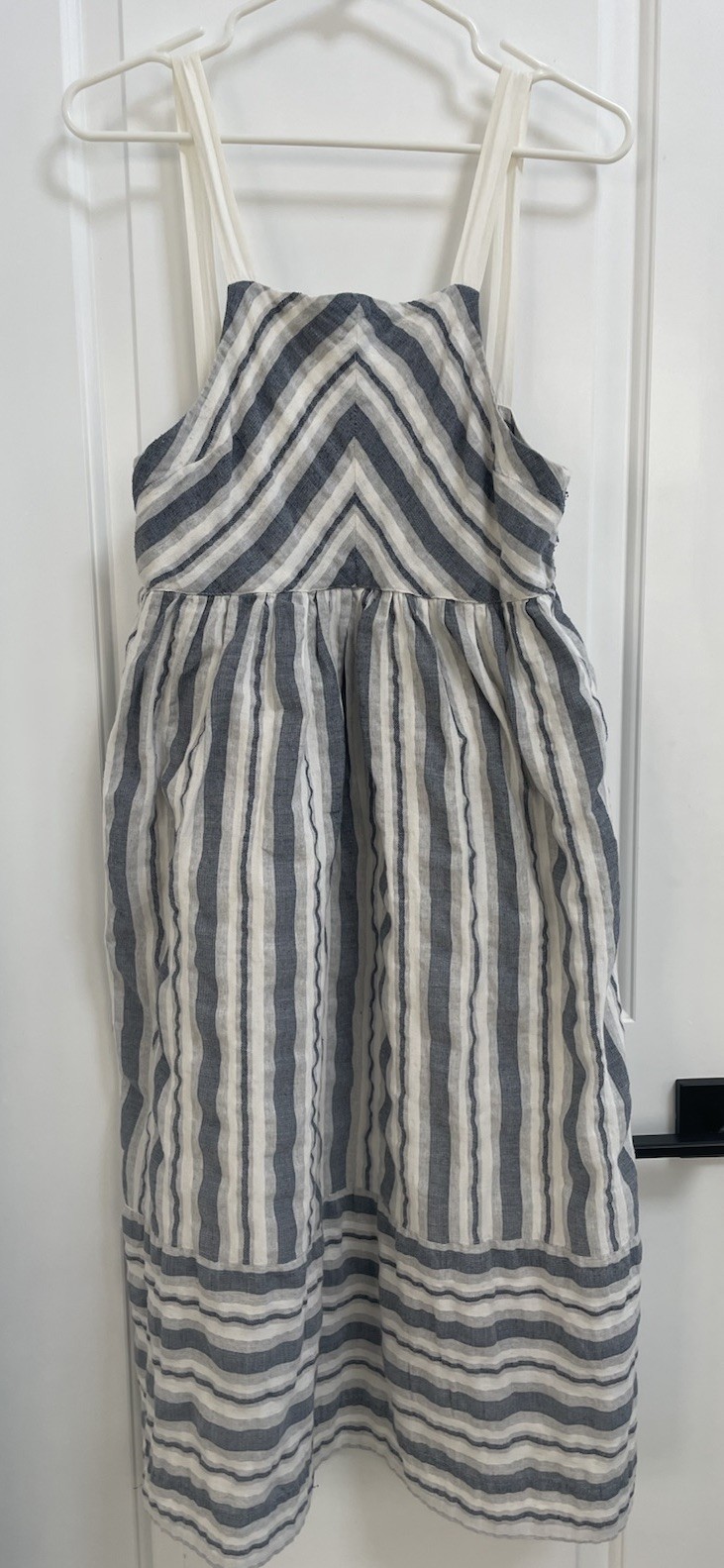Ciel USA Blue White Striped Square Neck Sleeveless Midi Dress Pockets S