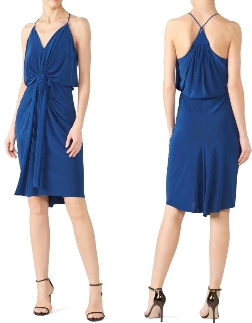 Misa Los Angeles Dress Women Medium Blue Jersey Knit Racerback Domino Mini