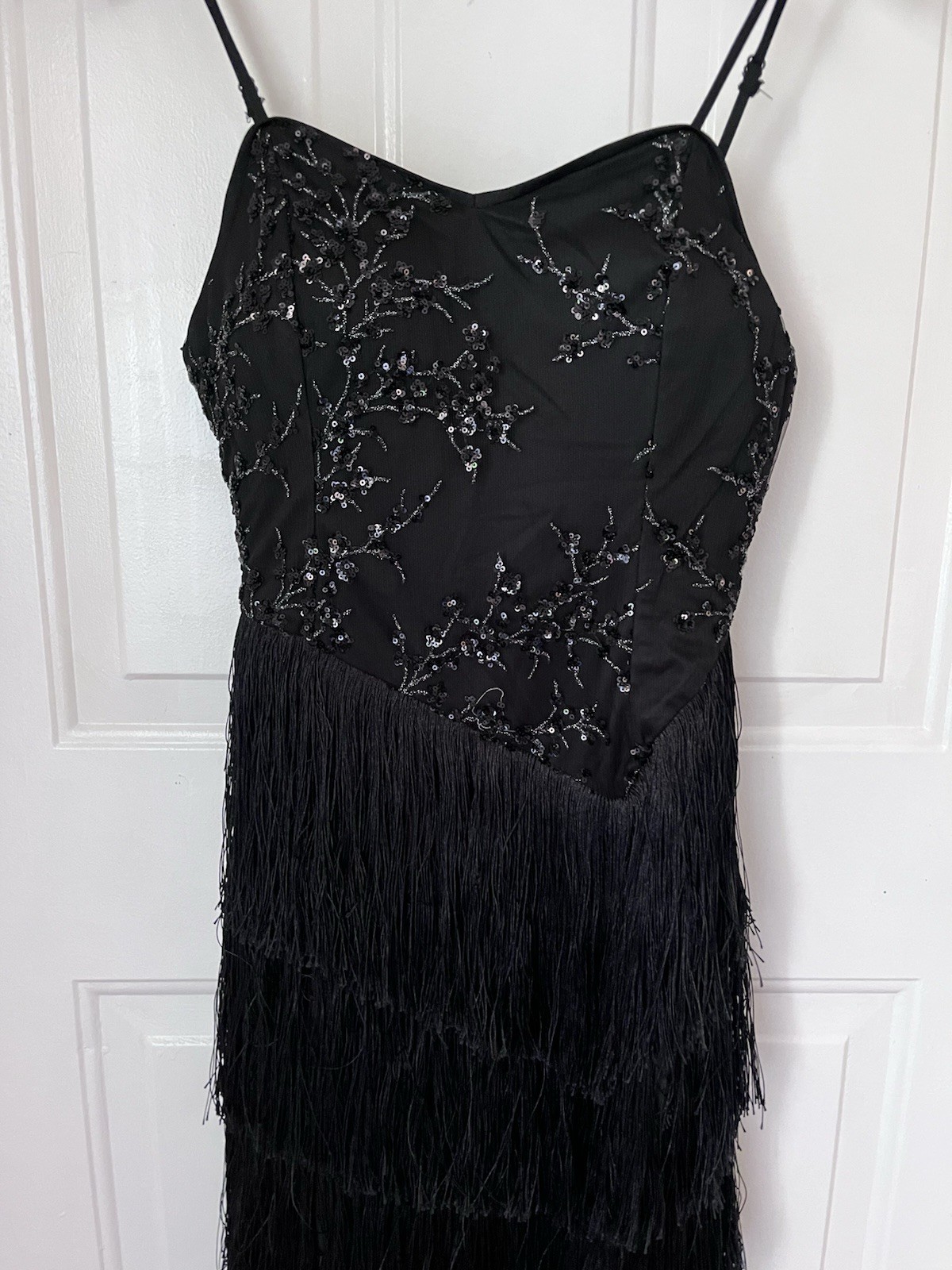 Flapper Style Dress Womens S Black Beaded Sequin Fringe 20s Gatsby Whimsy Goth