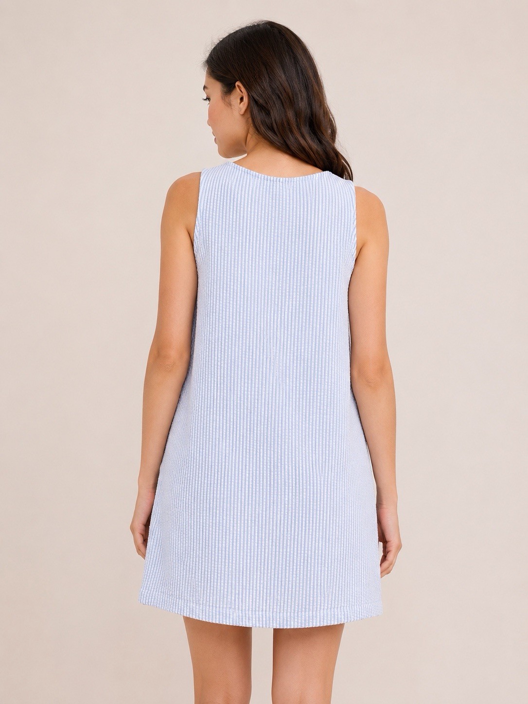 Green Envelope Blue & White Textured Sleeveless Shift Dress Size Small