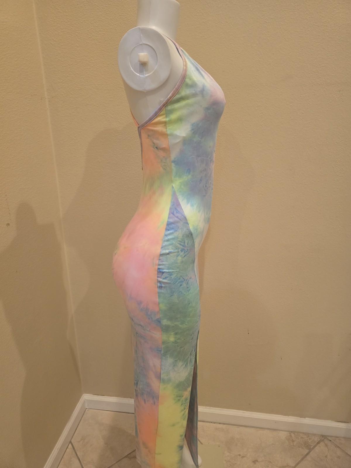 Women’s Tie Dye V-Neck Strappy Open Back Jumpsuit S Polyester/Spandex