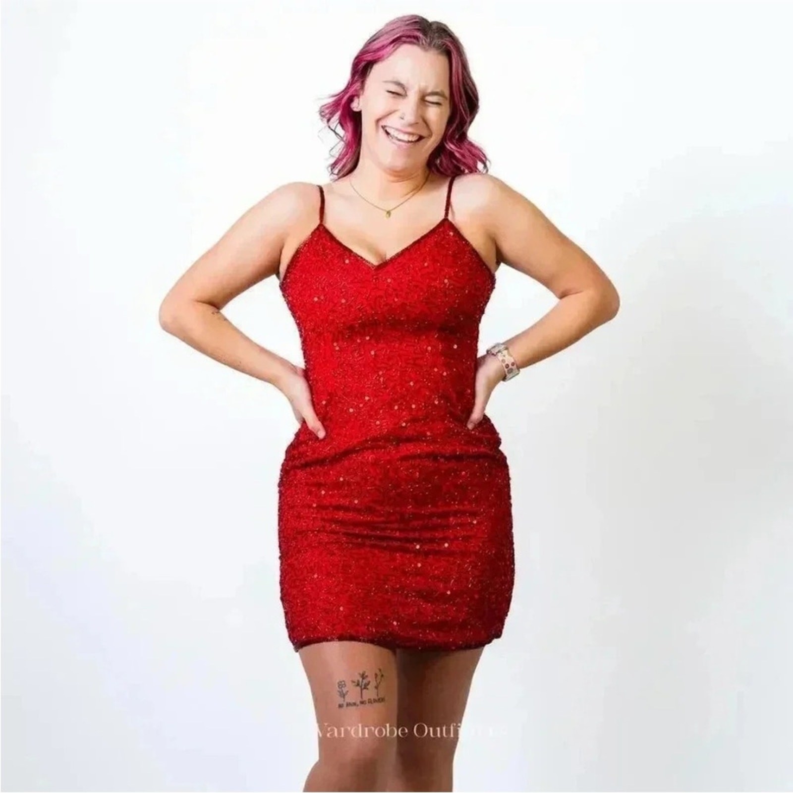Vintage Glamorous Red Sequin Bodycon Mini Dress with Spaghetti Straps